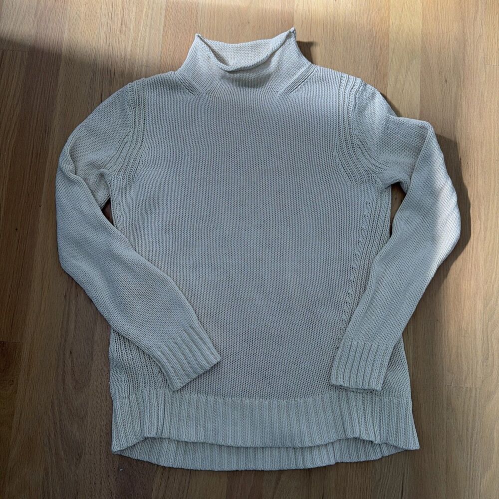 Vintage J Crew Roll Neck Ribbed Ivory Size Medium Cotton 1990s